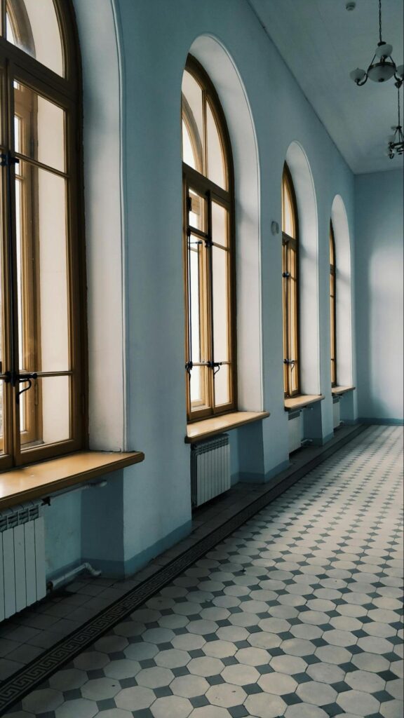 Hallway with Arched Windows