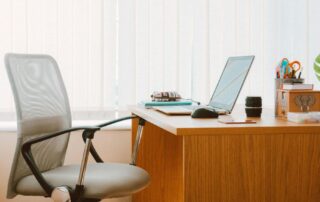 Office with Chair, Desk, and Blinds