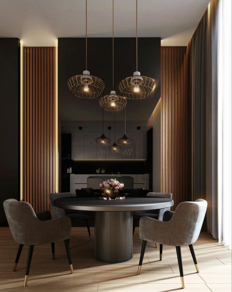 Black and Neutral Toned Modern Dining Room
