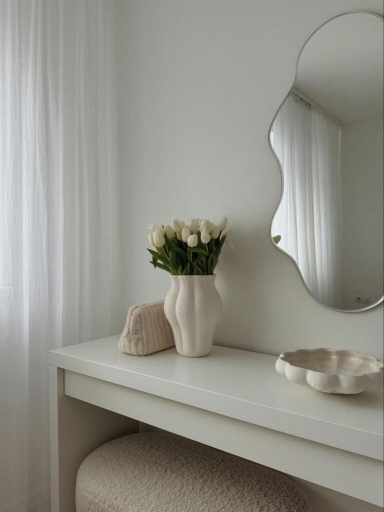 Modern White Interior with Curtains
