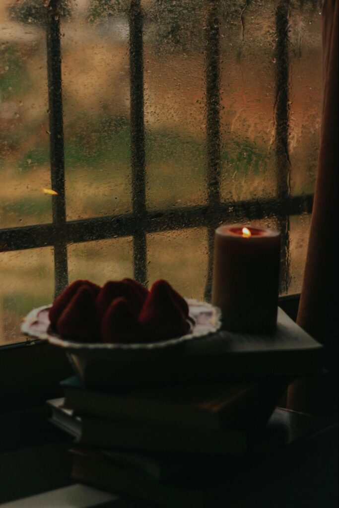 Frosted Window with Fruit and Candle