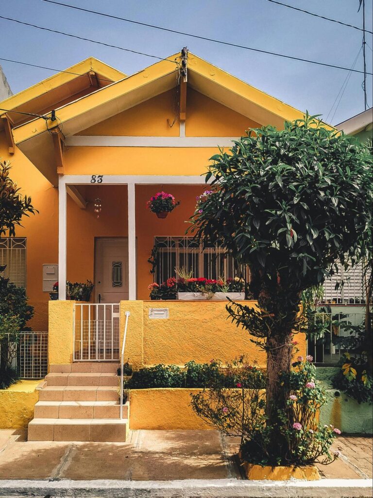 Exterior of a Yellow Stucco Home
